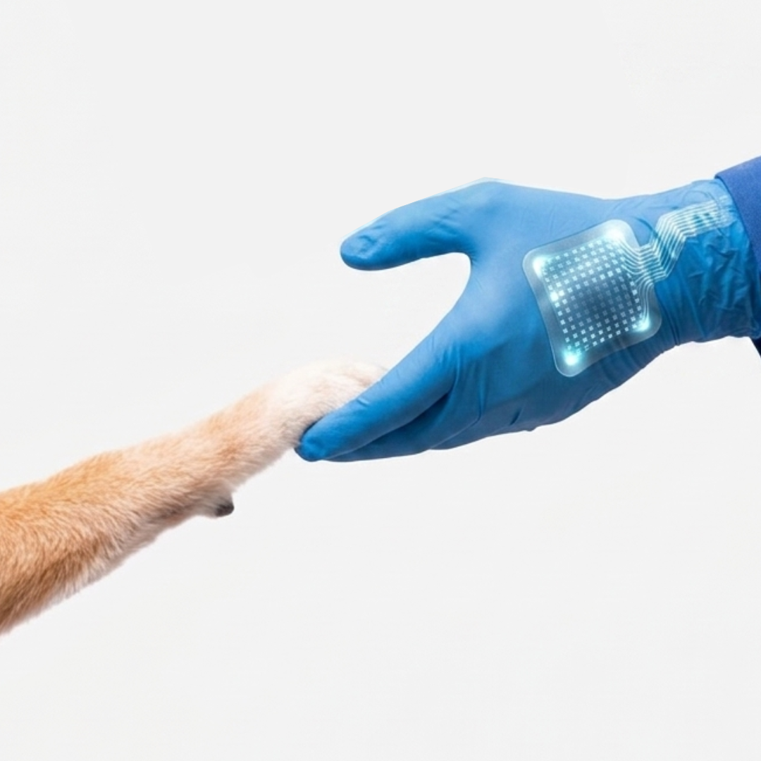 Veterinary hand holding a pet paw